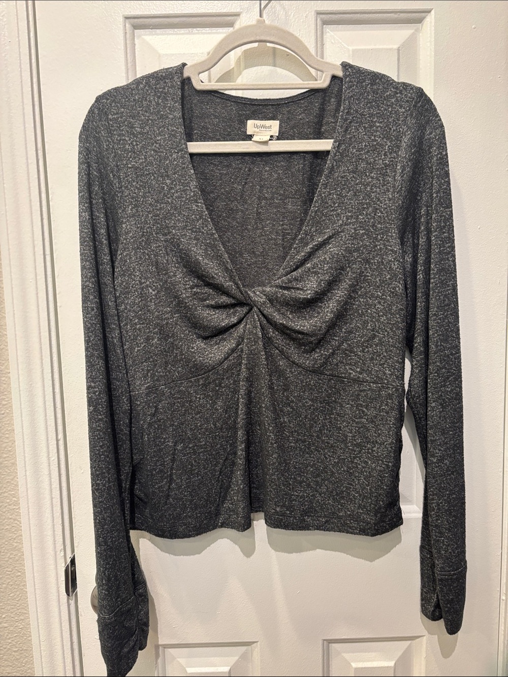 UpWest Dark Charcoal Twist-Front Long Sleeve Top